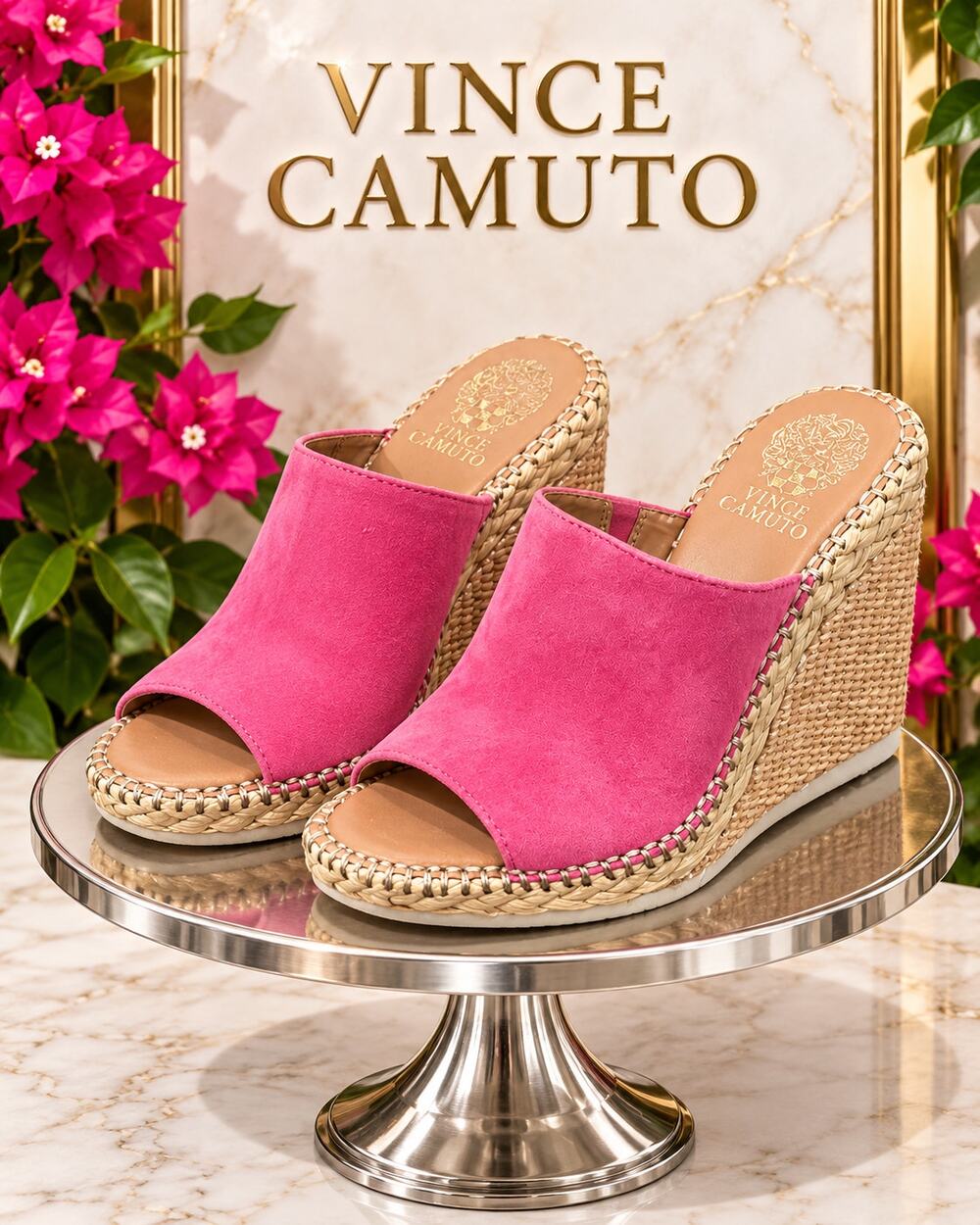 Vince Camuto Brissia Pink Leather Espadrille Wedge Sandals 6M EU 36.5